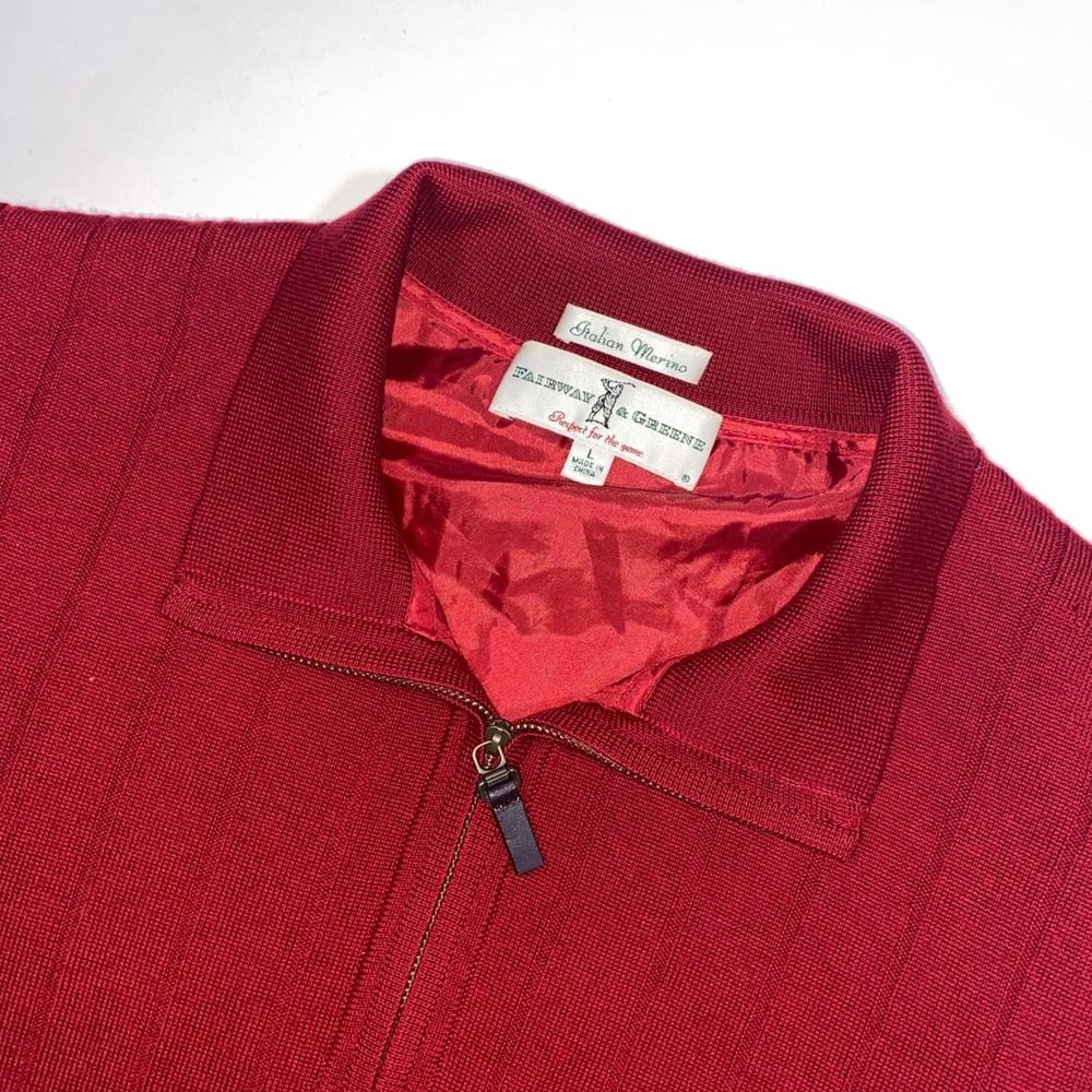 Fairway Greene Italian Merino Wool Quarter Zip Vest Men's Large Red Golf‎